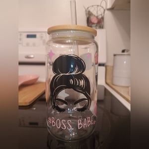 New 16 oz Libby glass with straw.